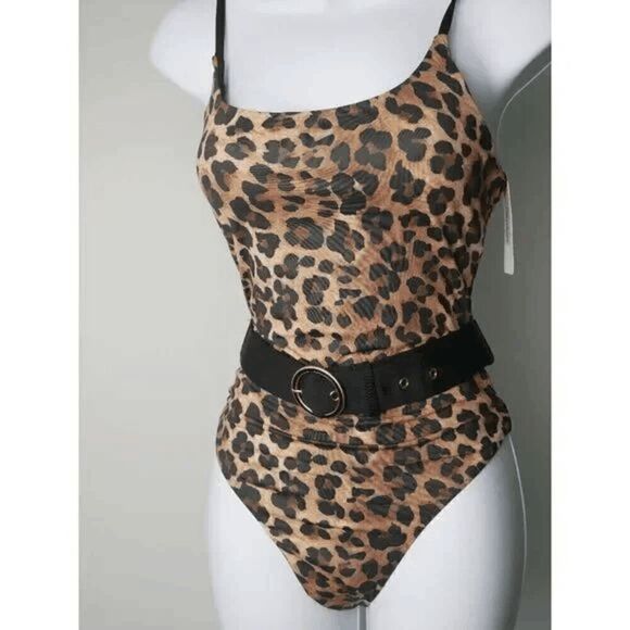 ENVYA Leopard Print Belted Retro One-piece Swimwear M - Picture 2 of 4